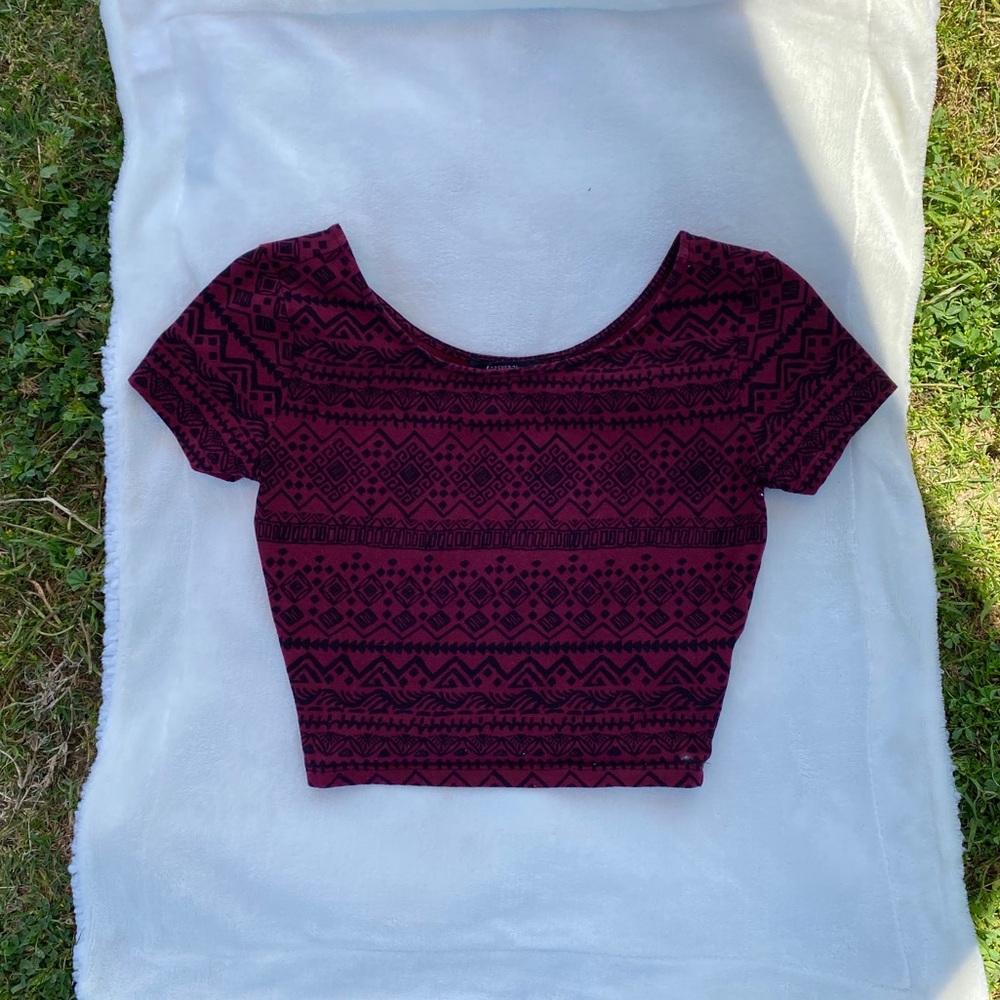Forever 21 Red and Black Abstract Tribal Crop Top